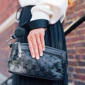 WELDEN Passage Black Woven Leather Wristlet Clutch